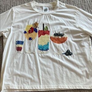 Graphic Tee with Sequin Drink Design